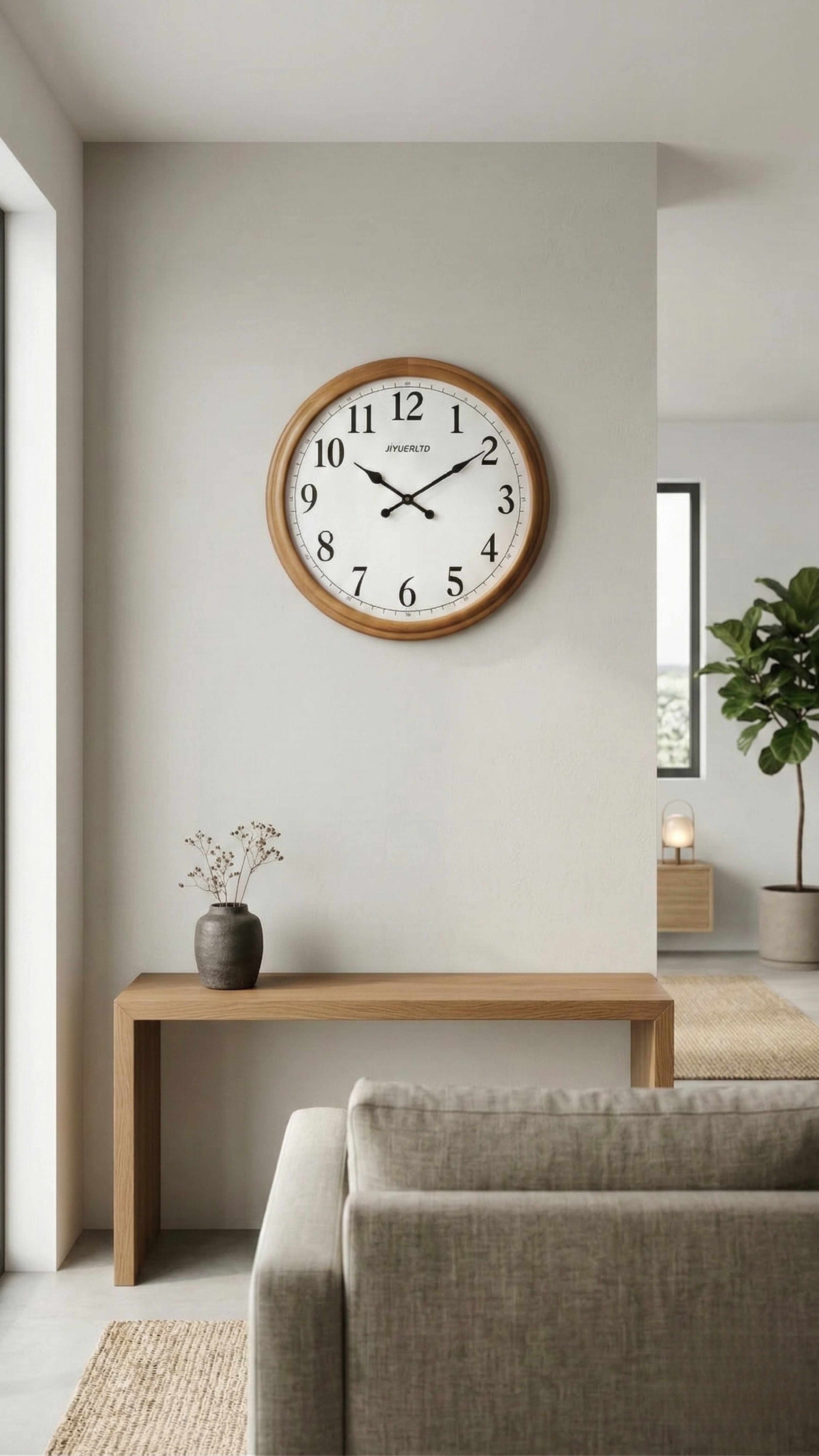 Large Wooden Framed Analog Wall Clock for Modern Home and Office Decor
